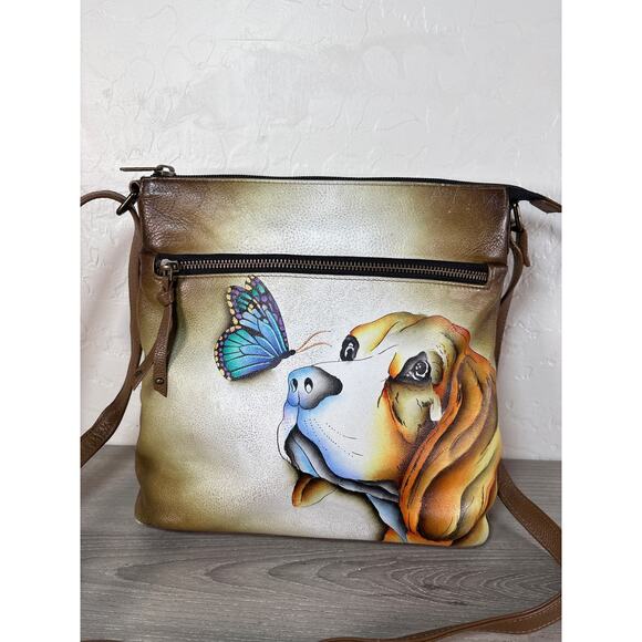 Anuschka NEVER USED Handpainted Leather
Crossbody Bag Beagle Dog Puppy - Picture 1 of 7